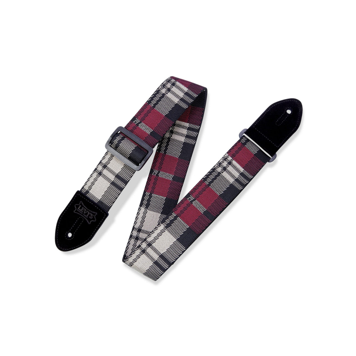 Levy’s Garnet Plaid Poly Guitar Strap Red Cream Black - accessories
