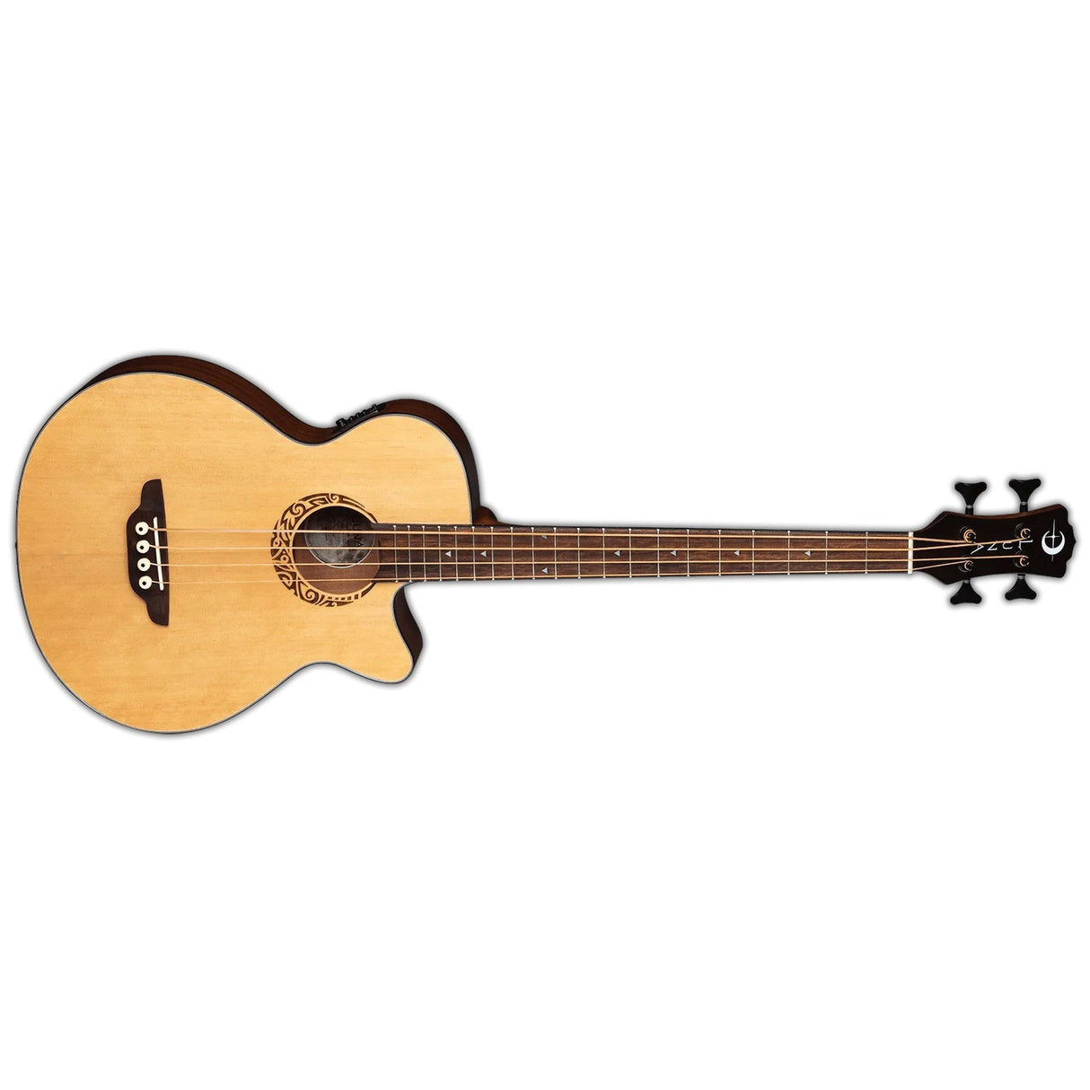 Luna Guitars Tribal 30-Inch Scale Satin Natural Acoustic-Electric Bass Guitar 4-String - guitar