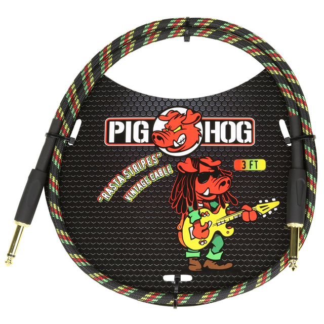Pig Hog PCH3RA āRasta Stripeā 3ft Right Angled Patch Cables