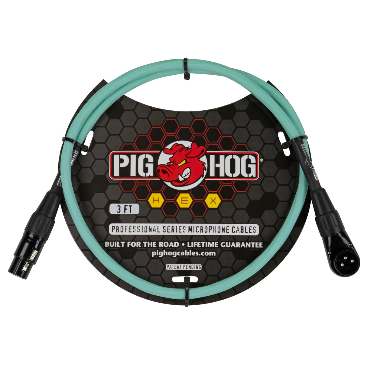 Pig Hog PHMHR Hex Series Straight XLR to Right Angle XLR Microphone Cable - Daphne Blue / 3-Feet