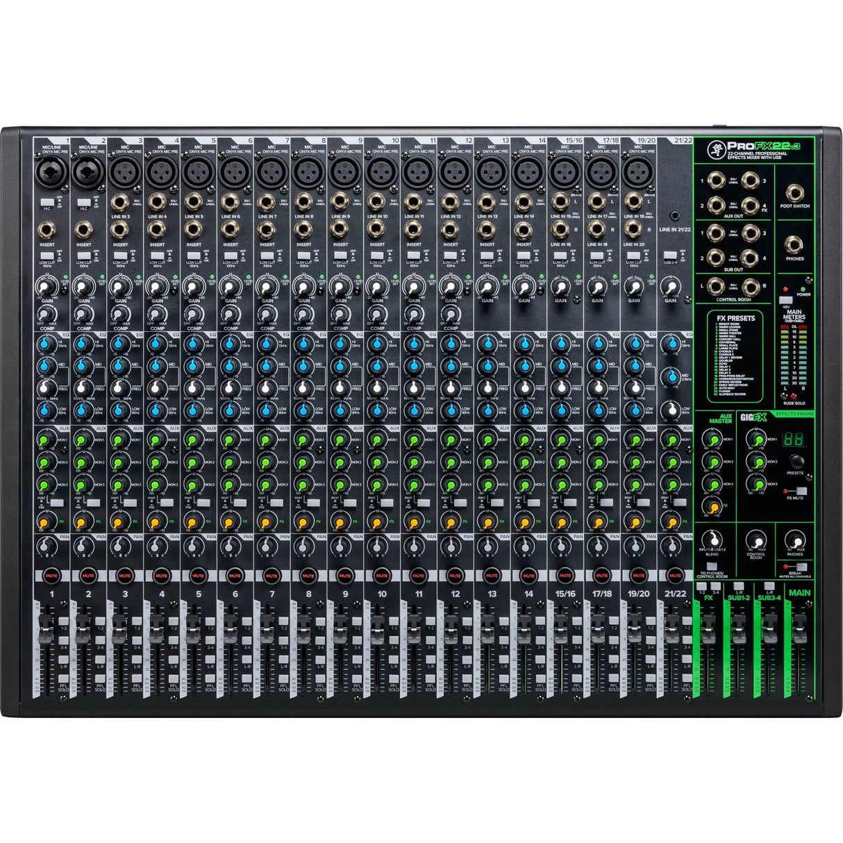Mackie ProFX22v3 22-Channel 4-Bus Professional Effects Mixer with USB (Used) - used