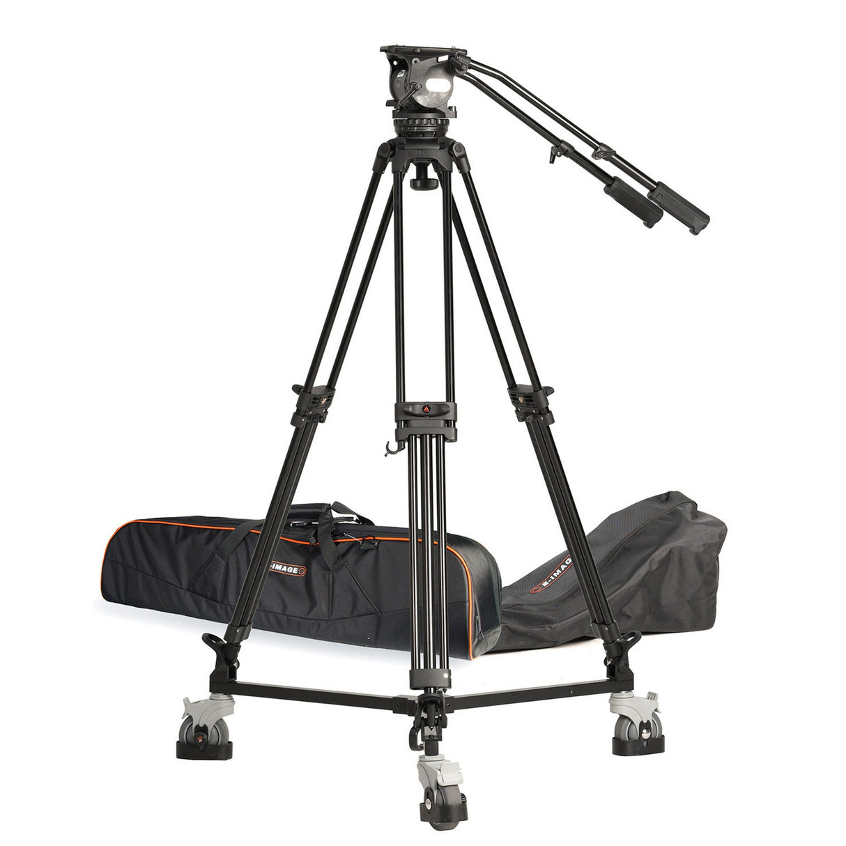 E-Image EG25A2D 2-Stage Aluminum 100mm Fluid Head Tripod and Dolly Kit