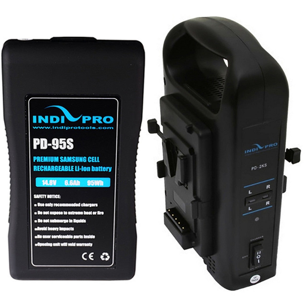 IndiPRO 1VMDCH Compact 95Wh V-Mount Li-Ion Battery and V-Mount Dual Battery Charger Kit