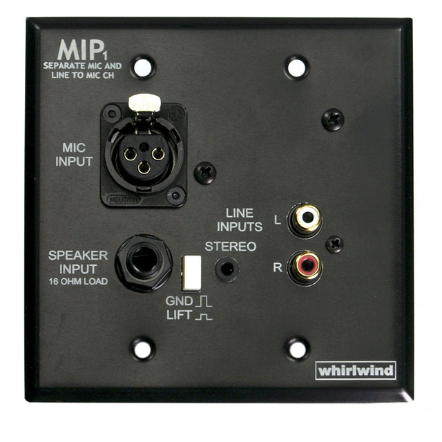 Whirlwind MIP1B 2-Gang Wall Input Plate with XLRF 3.5mm TRS Dual RCA 1/4-Inch Speaker Inputs Black