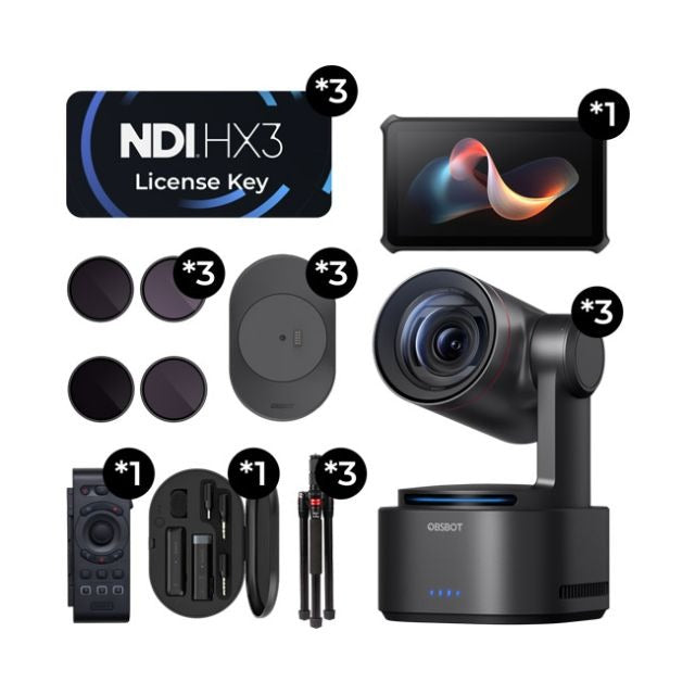 OBSBOT Tail 2 Streaming Combo (3-Cam) PTZR 4K w/ Talent & NDI