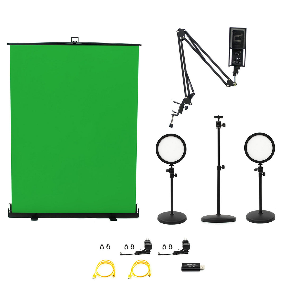 Ikan HS-KIT-4 HomeStream Video Kit with 2 Desktop Lights Green Screen Podcast Microphone and Camera Stand