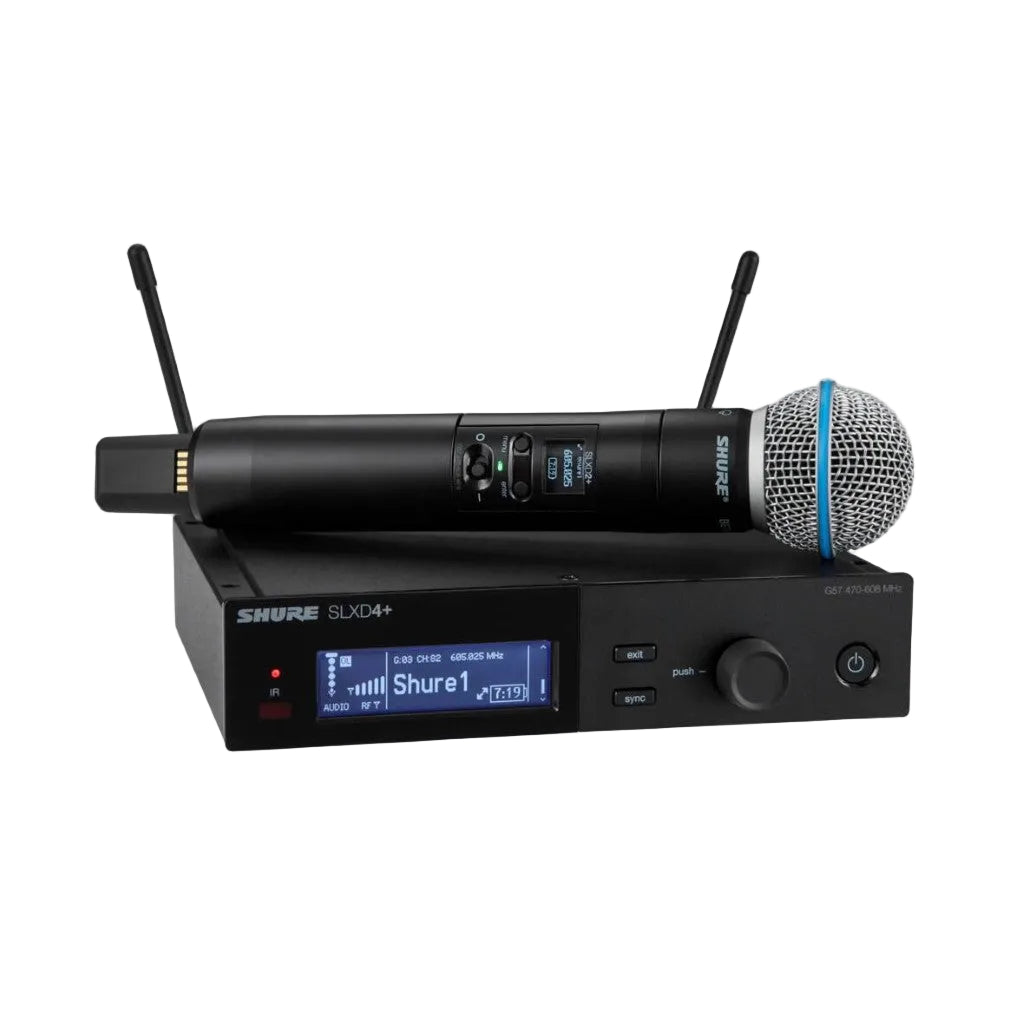 Shure SLXD24+/58 Digital 1-Channel Handheld Wireless System is a digital wireless microphone system designed for live vocal performance environments. It enables handheld wireless voice capture for singers, supporting single-channel vocal workflows. This makes it ideal for stages and performance settings where focused vocal pickup is critical.