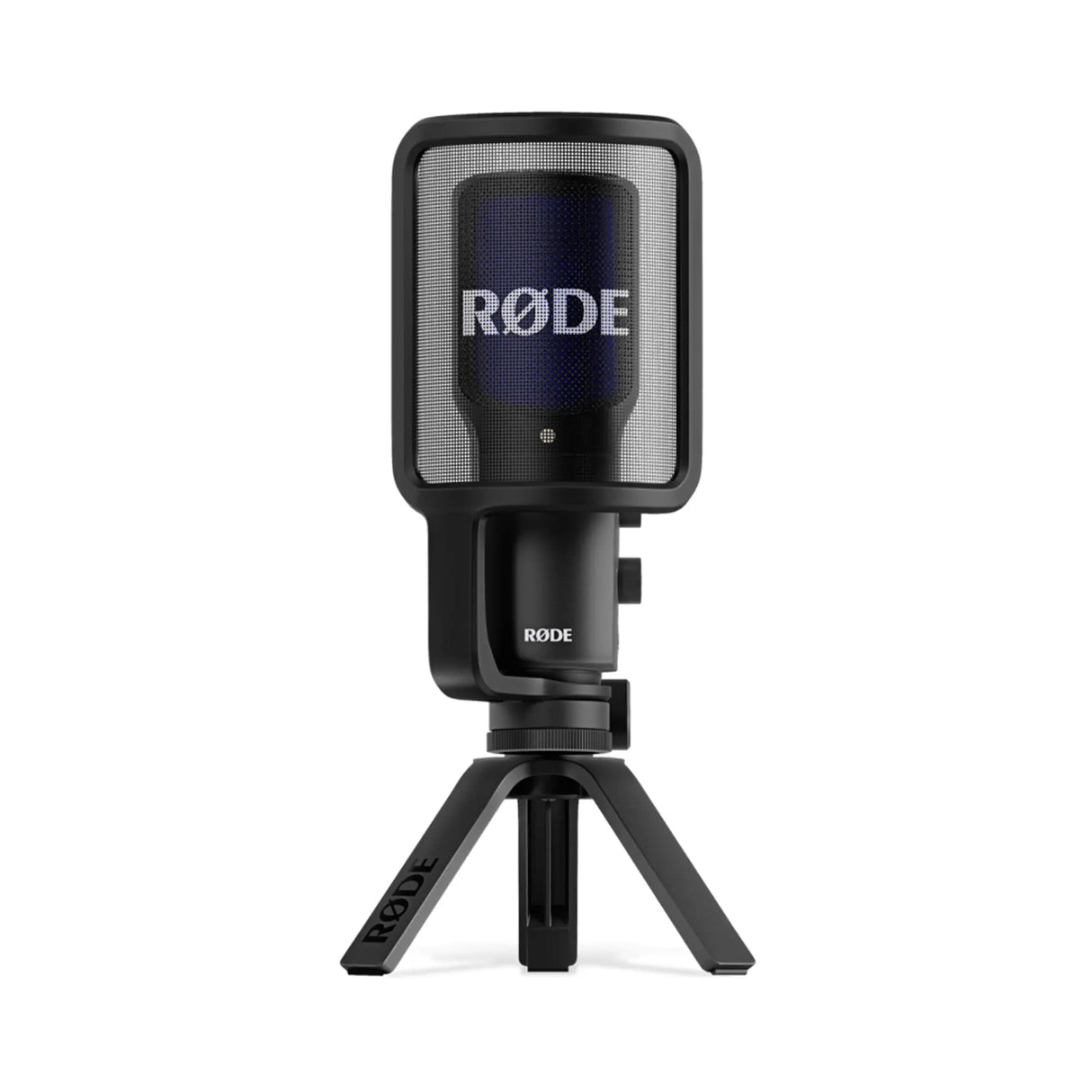 Front with Tripod view of RODE NT-USB + Professional-Grade USB Microphone