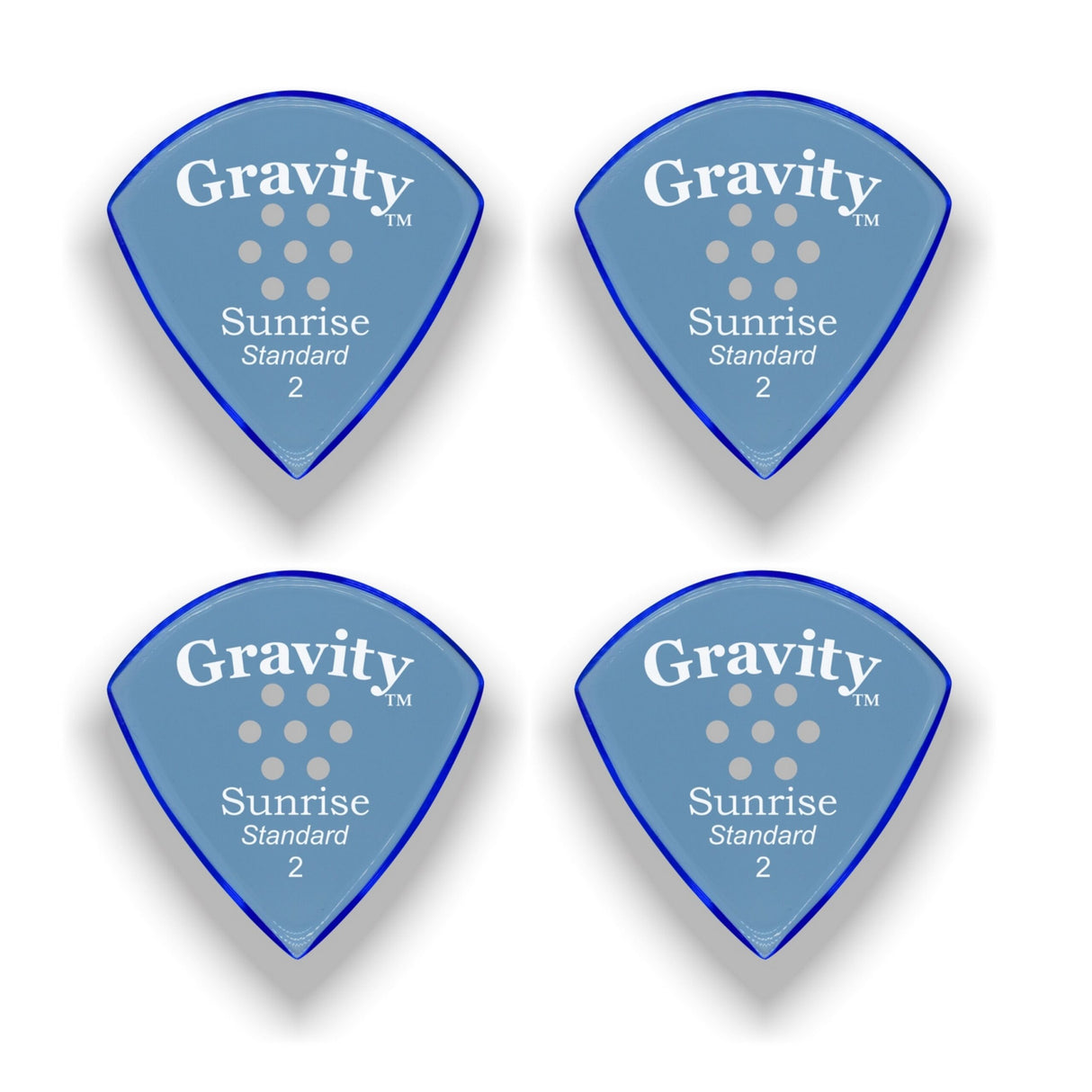 Gravity Picks GSUS2PM-4pk Sunrise Series Picks, Polished, Standard Size, 2.0mm, Blue, 4-Pack