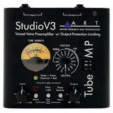 ART Tube MP Studio V3 voiced valve preamplifier with V3 voicing presets, +48V phantom power, phase reverse, OPL limiting, 12AX7A tube, XLR and 1/4-inch I/O, and power supply