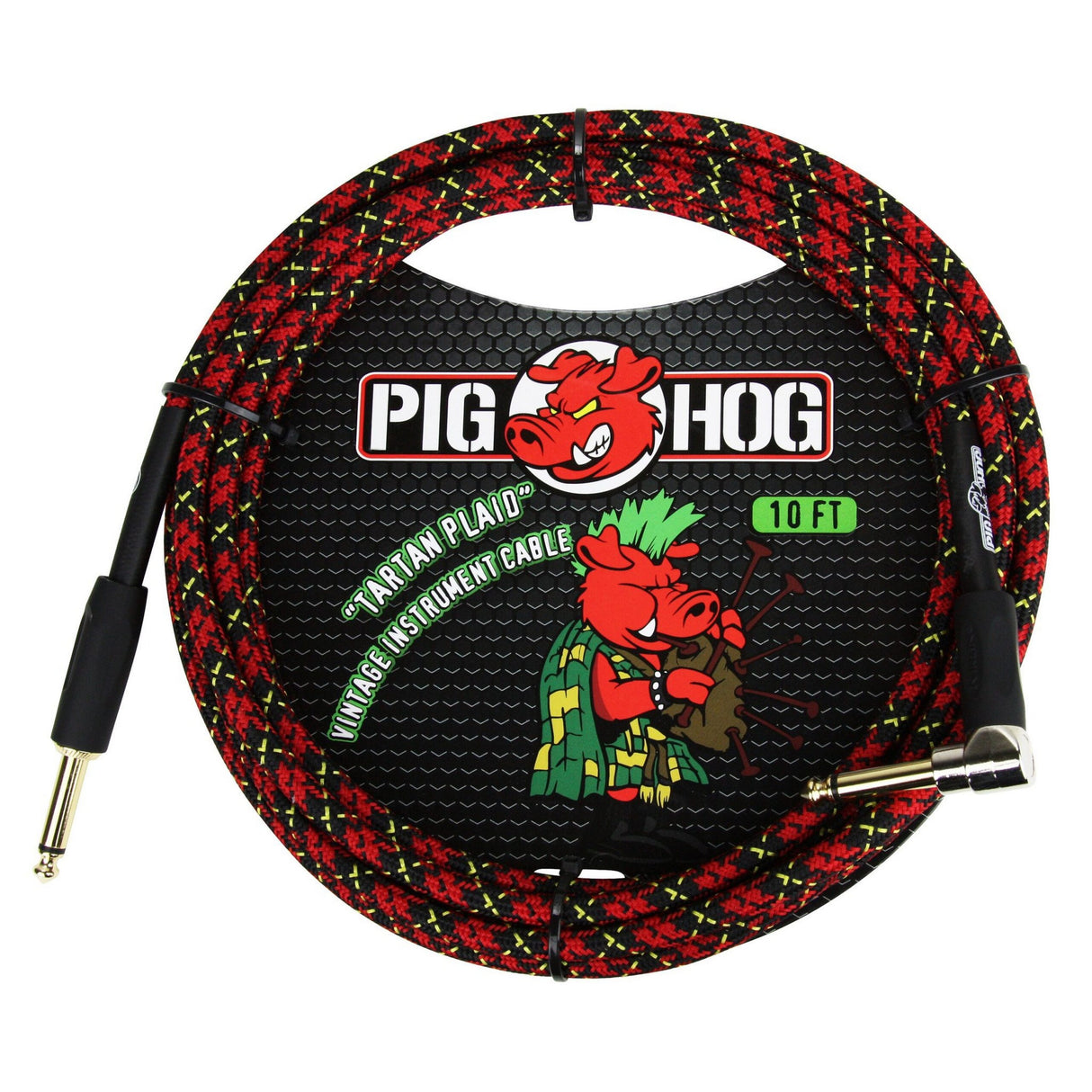 Pig Hog PCH10PLR "Tartan Plaid" Instrument Cable, 10ft. Right Angle