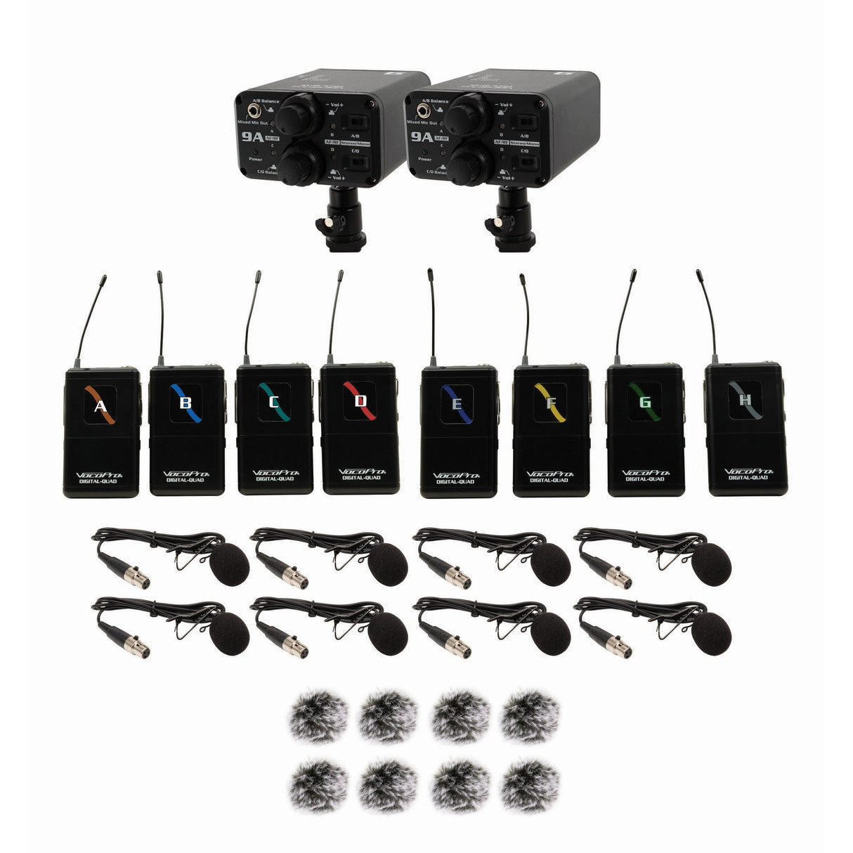 VocoPro FIELD-QUAD-FILM-8B Portable Eight Lavalier Field/Camera-Mountable Wireless Microphone System, 902-927.2 MHz