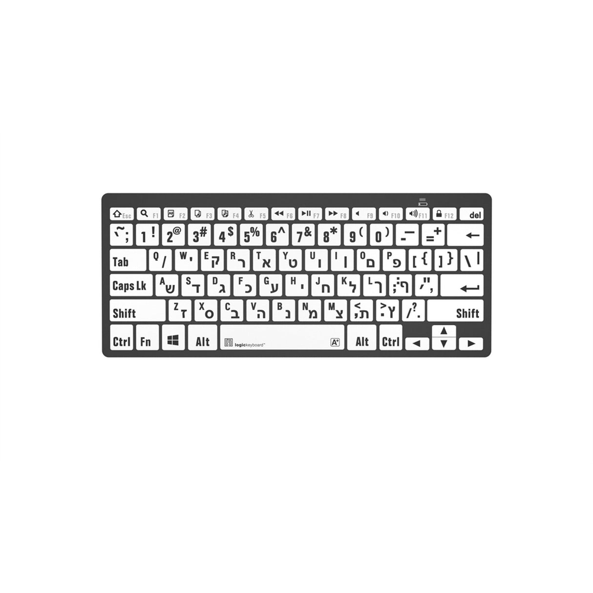 Logickeyboard LargePrint Black/White PC Bluetooth Mini Keyboard, Hebrew and US English