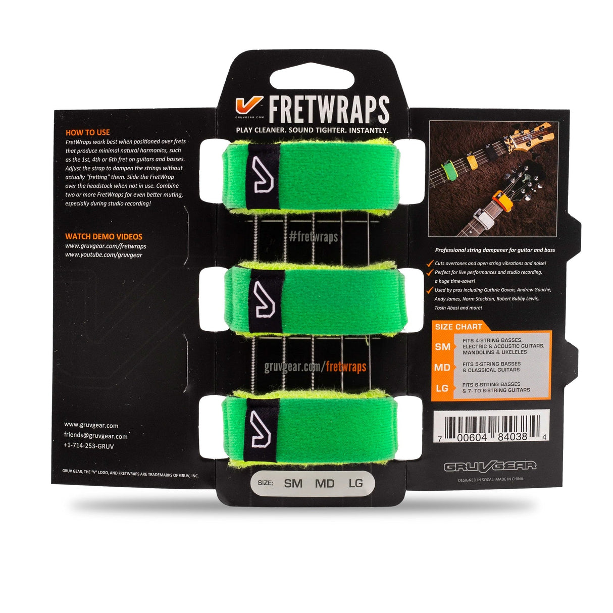 Gruv Gear FretWraps String Muter, HD Leaf, 3-Pack, Green, Large