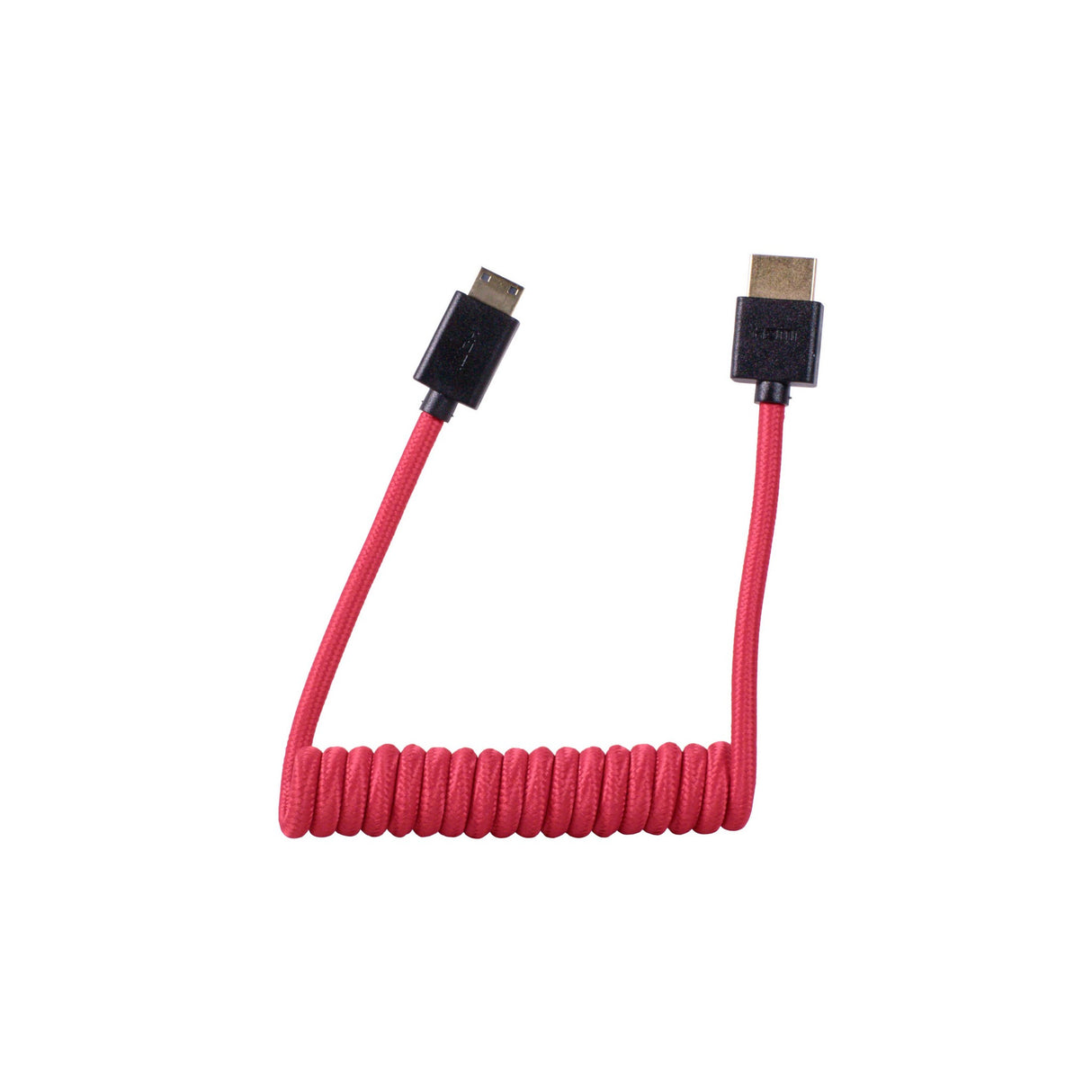1SV Mini HDMI Male to Full HDMI Male Coiled Cable, 12-24-Inches, Red