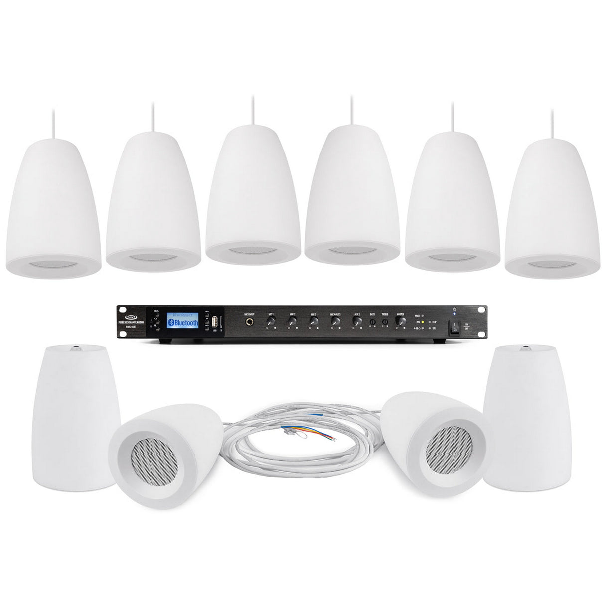 Pure Resonance Audio Business Music System with (10)C3 Pendant Speakers and RMA120BT Rack Mount Bluetooth Mixer Amplifier