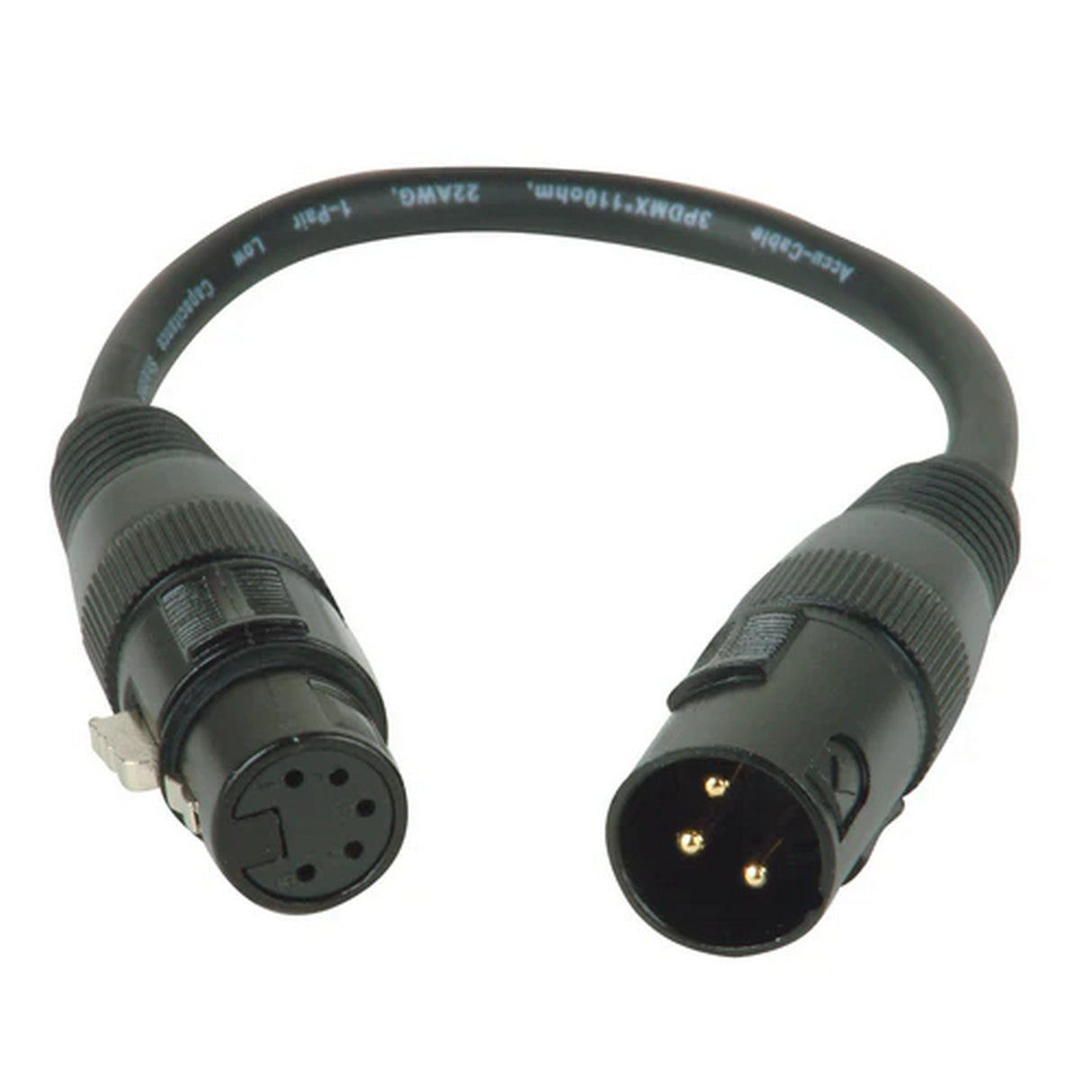 Accu Cable AC3PM5PFM 3‑Pin Male to 5‑Pin Female DMX Adapter Cable, 11-Inch