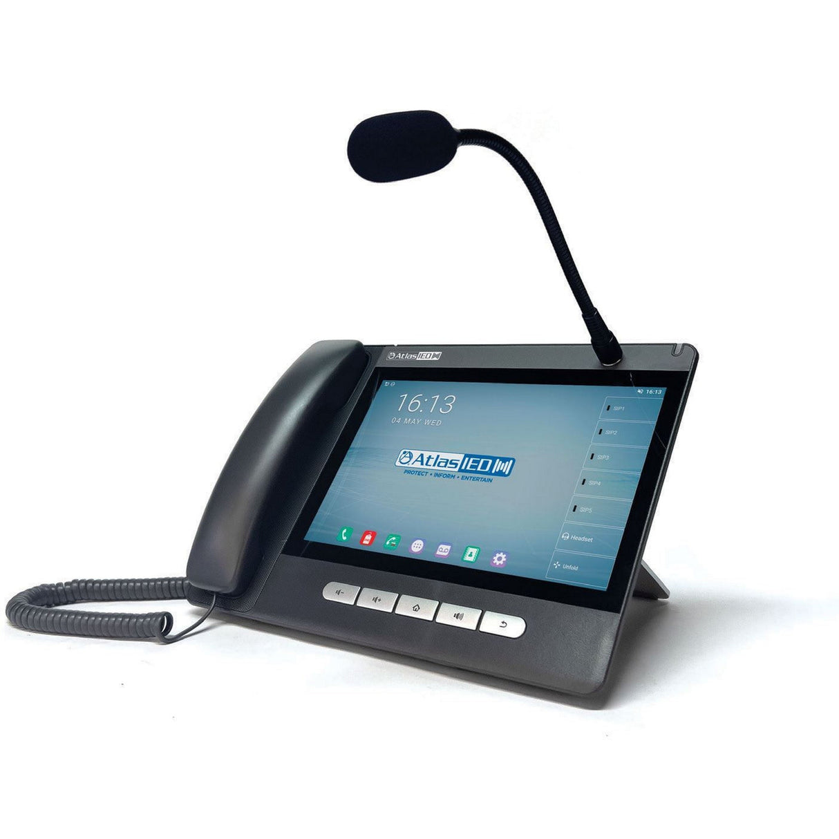 AtlasIED IP-CONSOLE-GH VoIP Console with Touchscreen, Gooseneck Microphone, and Handset