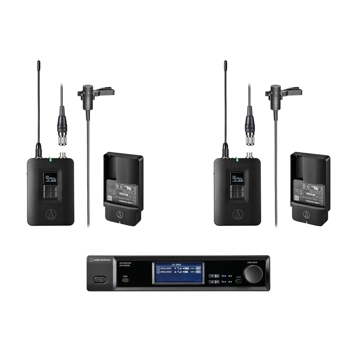 Audio-Technica ATW-D50-DRX-2BL 2-Person Wireless Cardioid Lavalier Microphone System, DF2 470-608 MHz
