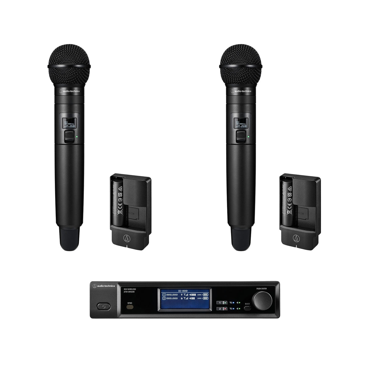 Audio-Technica ATW-D50-DRX-2H 2-Person Wireless Cardioid Handheld Microphone System, DF2 470-608 MHz