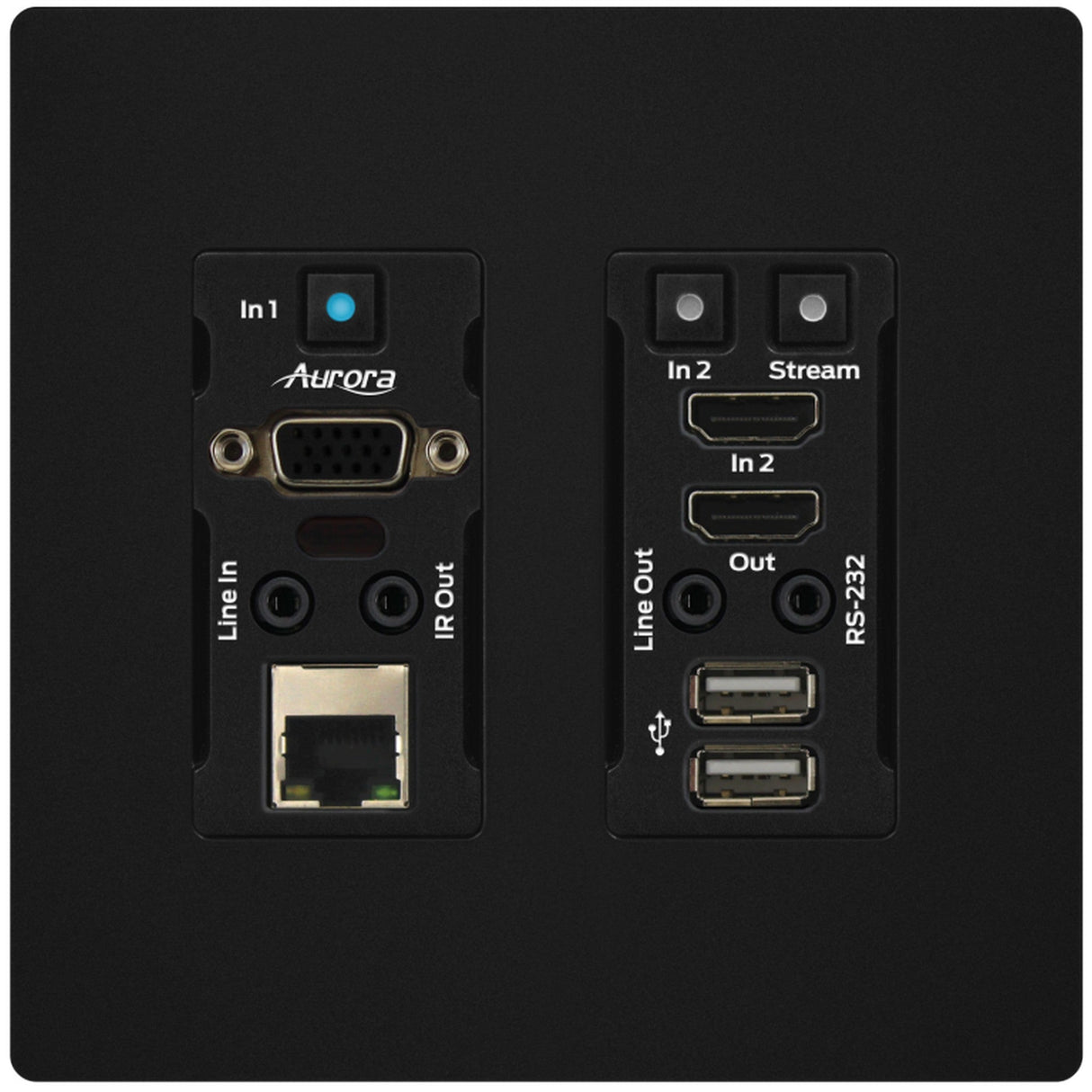 Aurora VLX-TCW2V-C 1Gbps 4K IP Audio Video Wall Plate Black