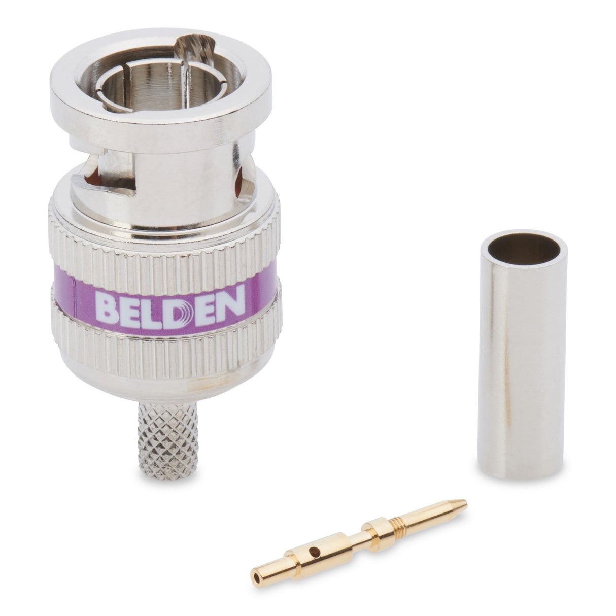 Belden 4855RBUHD3 B50 12G-SDI 3-Piece UHD BNC Crimp Connector for 4855R/Mini-RG59 Cable, Violet Band, 50-Pack