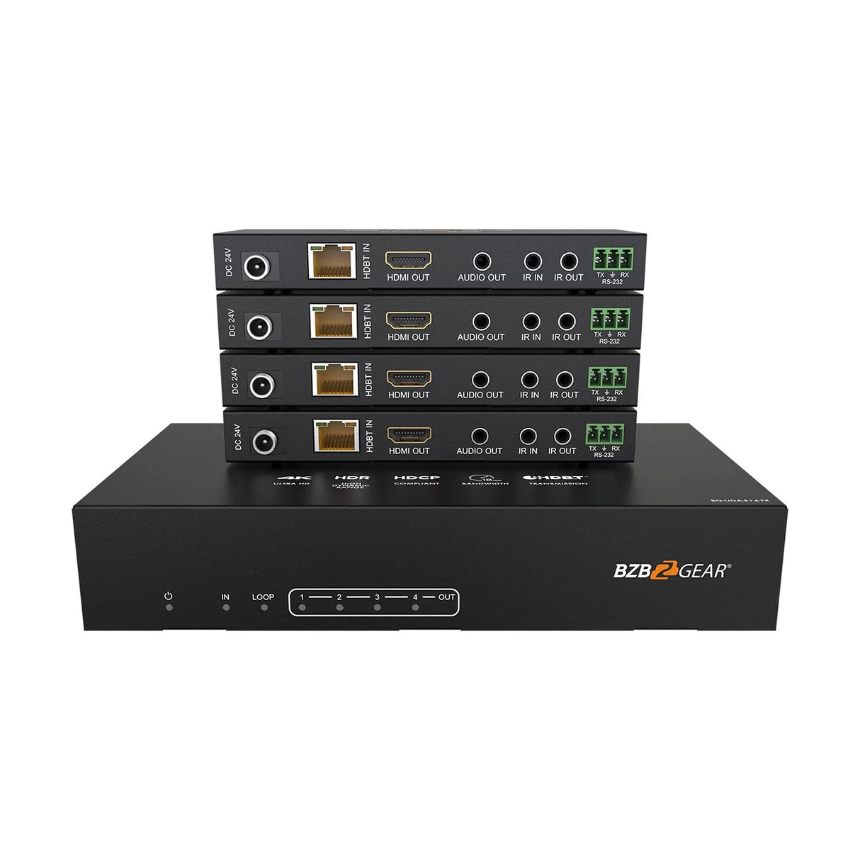 BZBGEAR BG-UDA-E14 1x4 4K UHD 18Gbps HDMI HDBaset Splitter/Distribution Amplifier