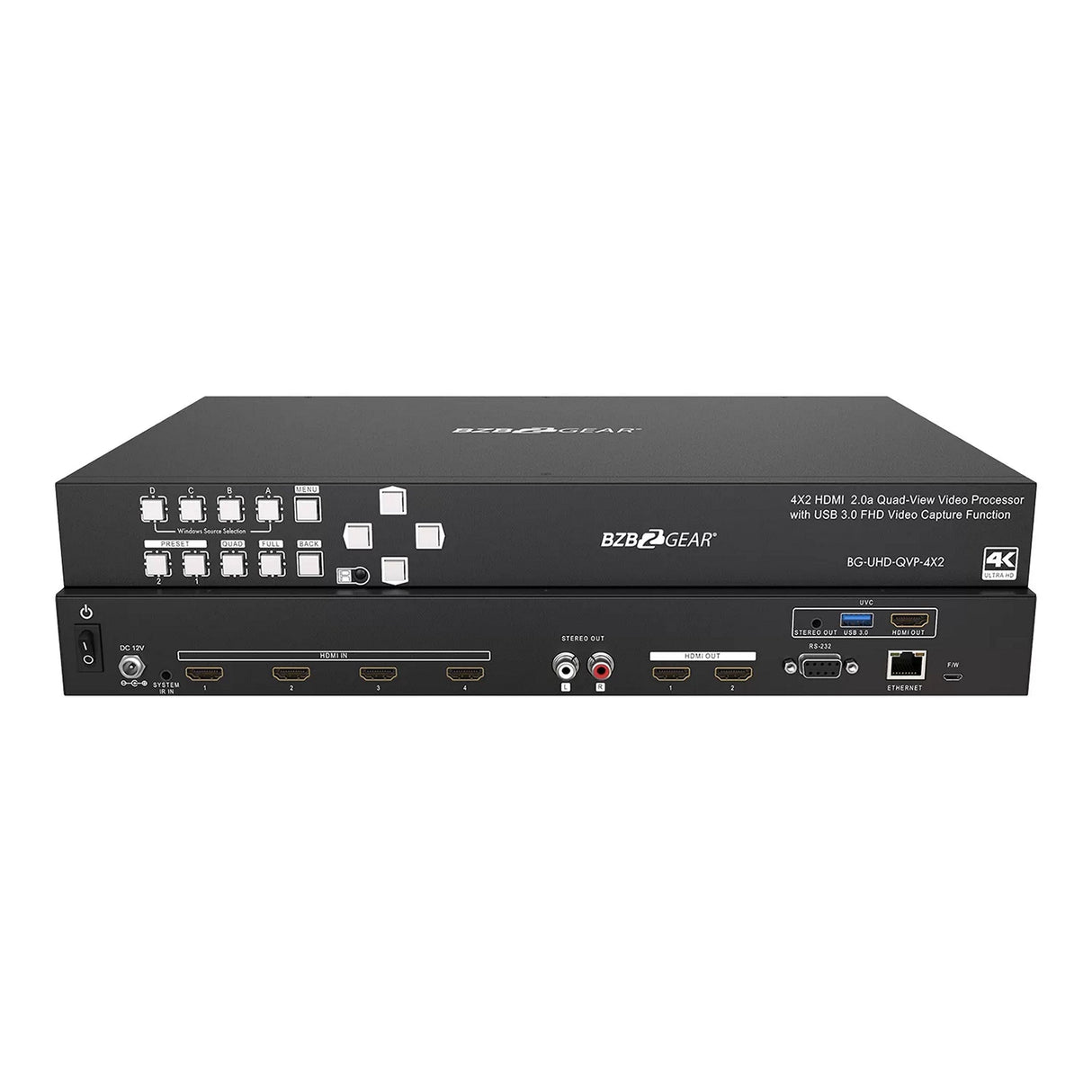 BZBGEAR BG-UHD-QVP-4X2 4K/UHD 4X2 Seamless Multiviewer/Presentation Switcher/Scaler