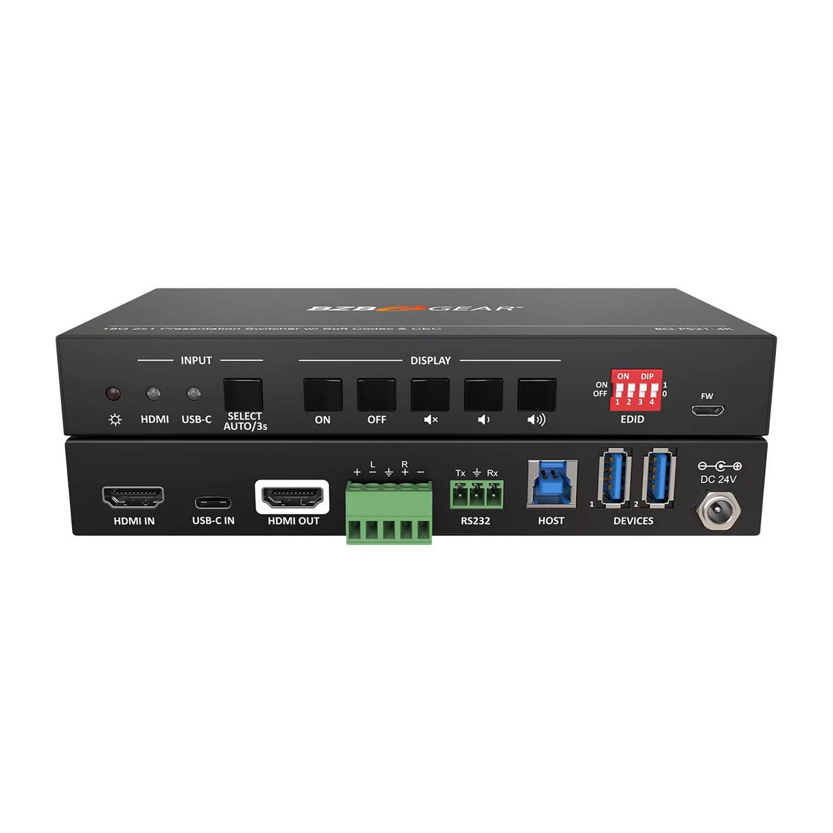 BZBGEAR 4K 2x1 18G 60Hz 4:4:4 Presentation 2-Port KVM Switcher with HDMI and USB-C Inputs