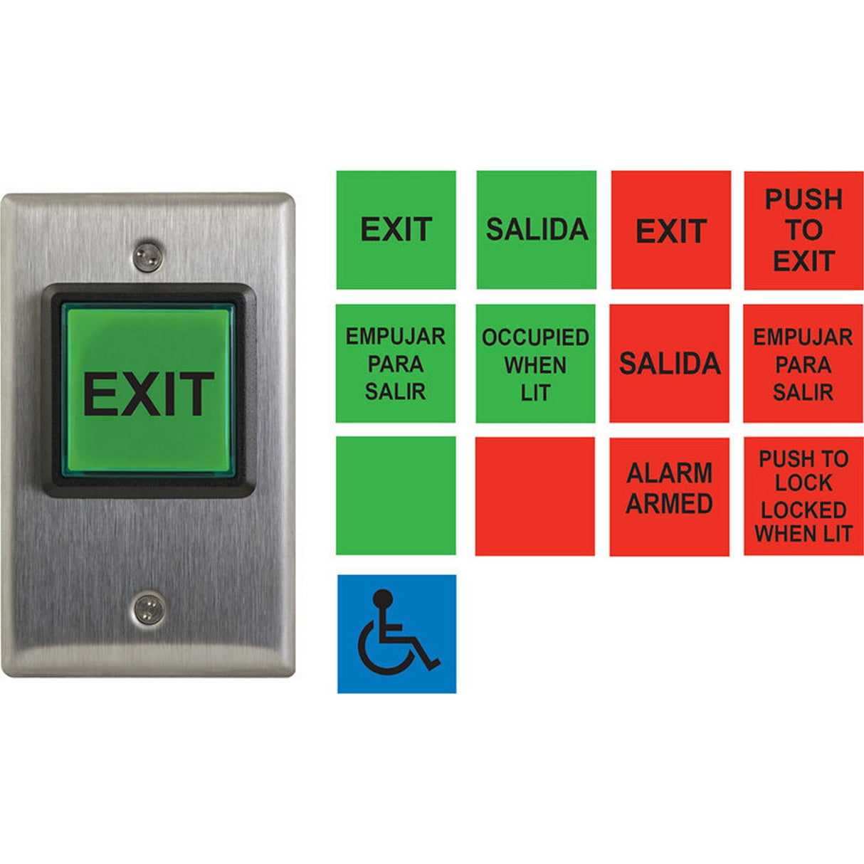 Camden CM-30E Square LED Illuminated Push to Exit Button, Green