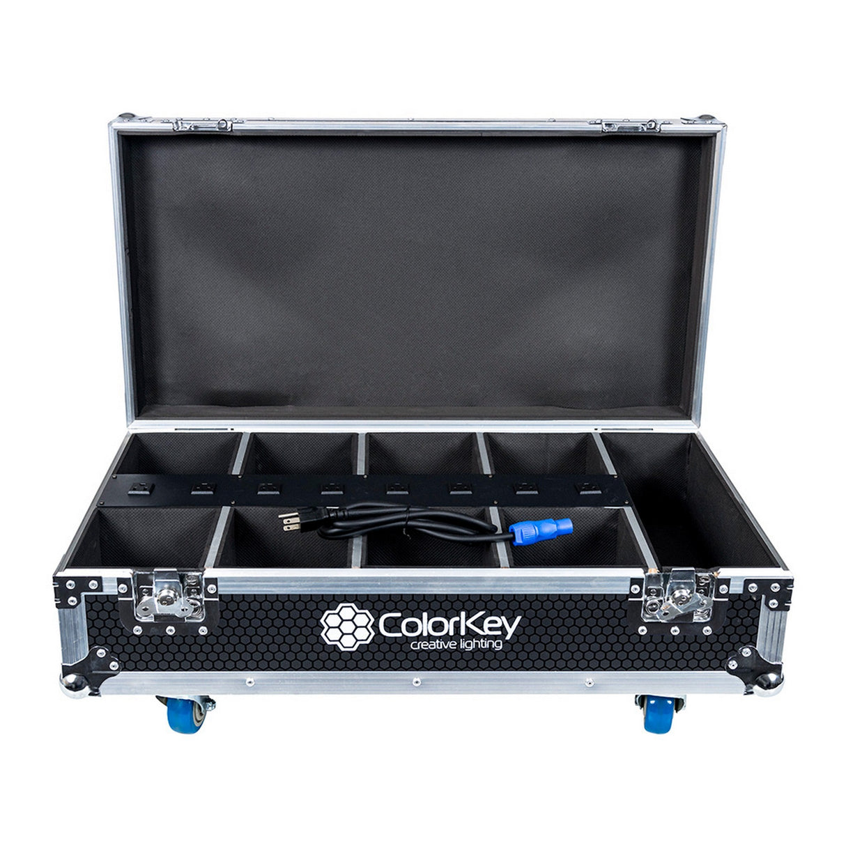 ColorKey 8-Piece Carrrying Capacity Charging Flight Case with Casters for MobilePar Mini HEX4