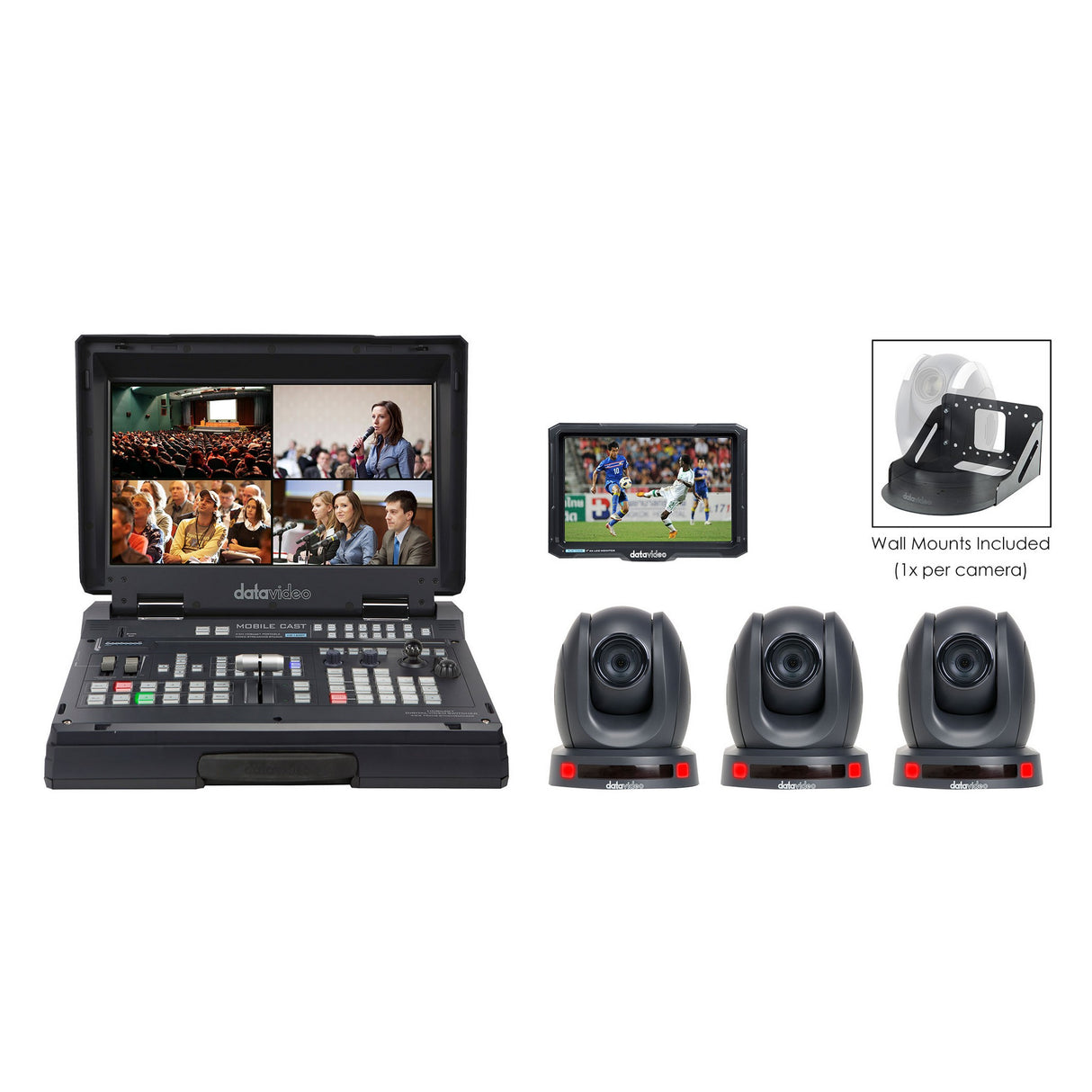 Datavideo HS-1600T-3C140TM Portable HD Web Production Studio with 3x HDBaseT Cameras and Monitor