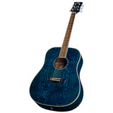 Dean Guitars AXS Dread Quilt Ash Mahogany Acoustic Guitar, Trans Blue