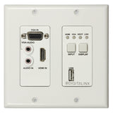 DigitaLinx DL-1H1V1U-WP-W 2-Gang HDBaseT 2.0 HDMI/VGA and USB 2.0 Transmitter Wall Plate