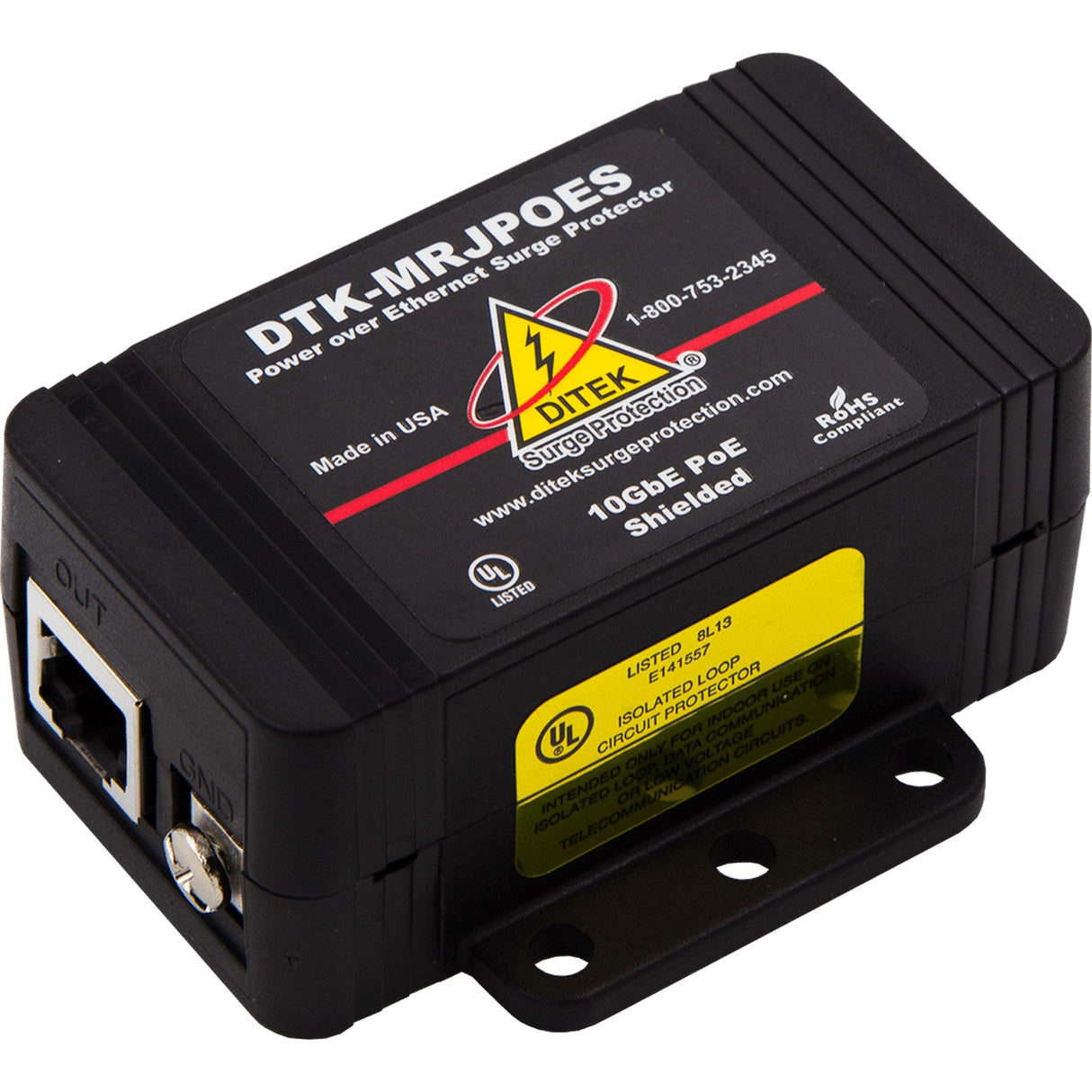 DITEK DTK-MRJPOES Shielded RJ45 Female In/Out PoE Surge Protector