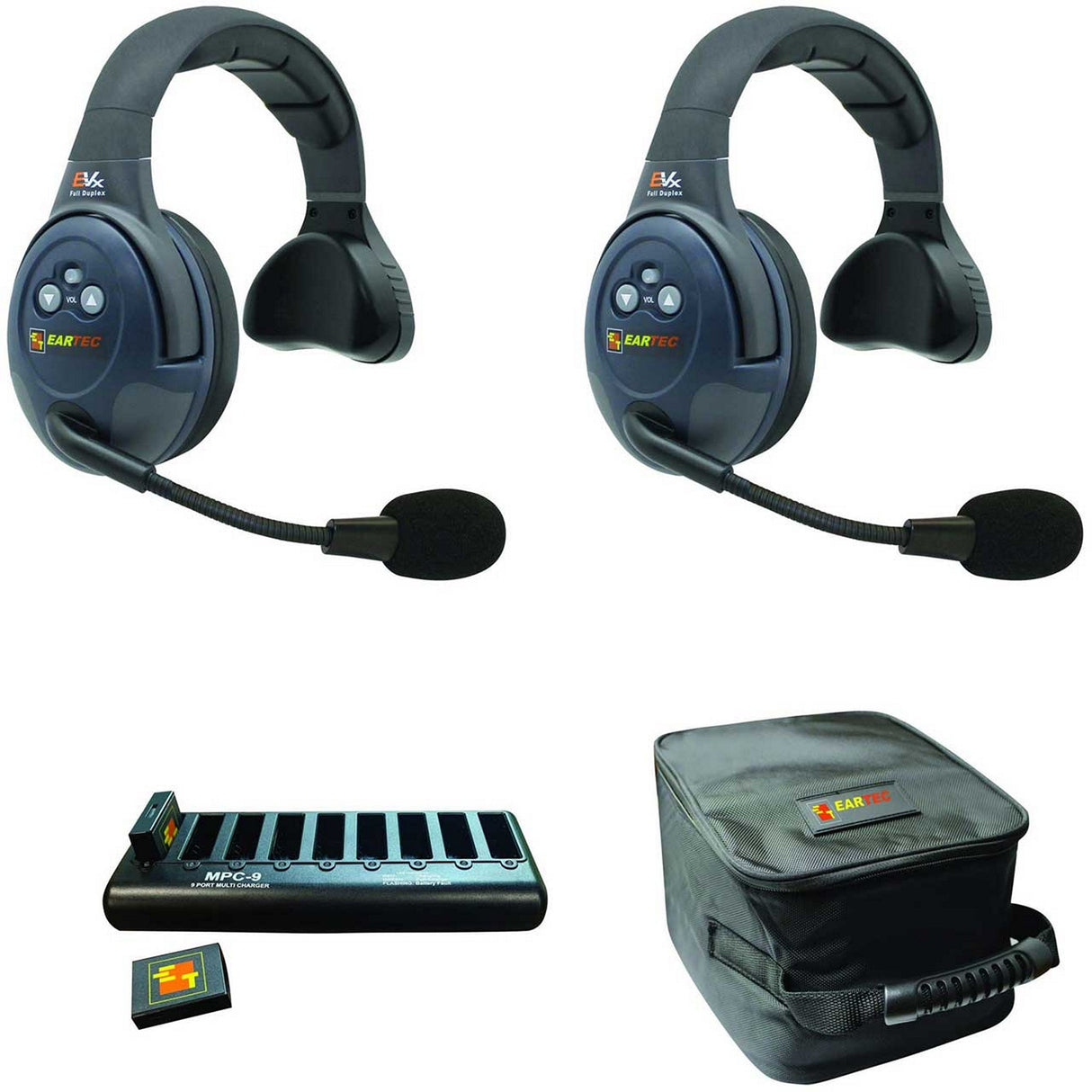 Eartec EVADE EVX2S Full Duplex Wireless Intercom System with 2 Single Speaker Headsets