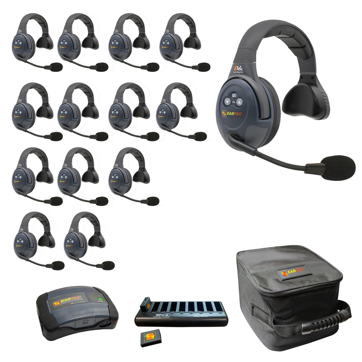 Eartec EVADE EVX14S-CM Full Duplex Dual Channel Wireless Intercom System with 14 Single Speaker Headsets