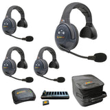 Eartec EVADE EVX4S-CM Full Duplex Dual Channel Wireless Intercom System with 4 Single Speaker Headsets