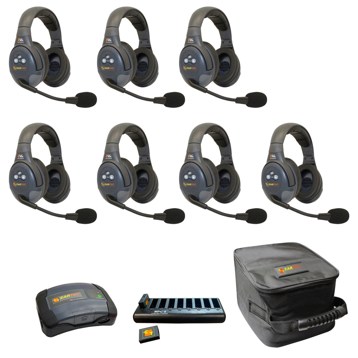 Eartec EVADE EVX7D-CM Full Duplex Dual Channel Wireless Intercom System with 7 Dual Speaker Headsets