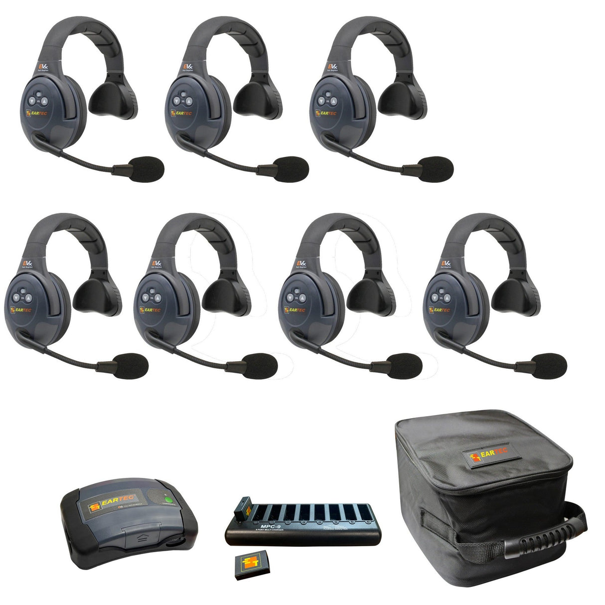 Eartec EVADE EVX7S-CM Full Duplex Dual Channel Wireless Intercom System with 7 Single Speaker Headsets