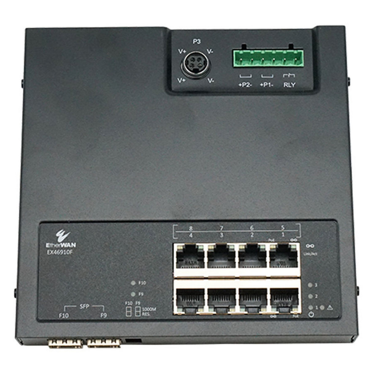 EtherWAN EX46910F Hardened Unmanaged 8-Port Gigabit PoE and 2-Port Gigabit SFP Ethernet Switch