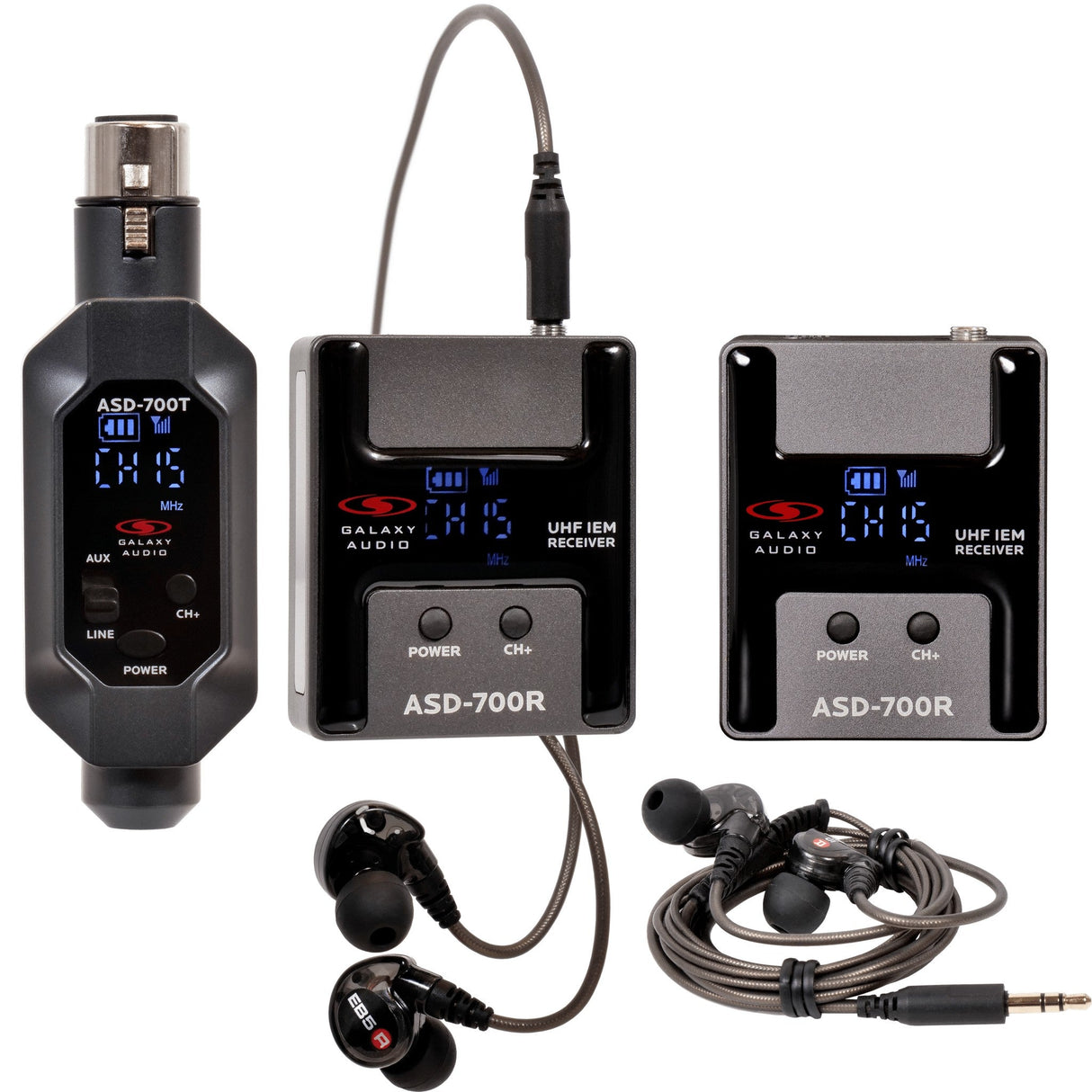 Galaxy Audio ASD-700 Wireless Personal Monitor System w/2 Receivers and Earphones