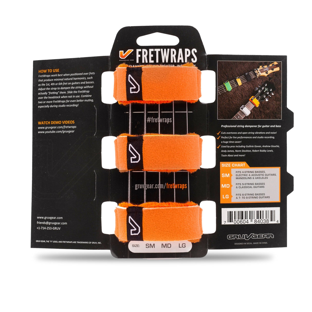 Gruv Gear FretWraps String Muter, HD Flare, 3-Pack, Orange, Large