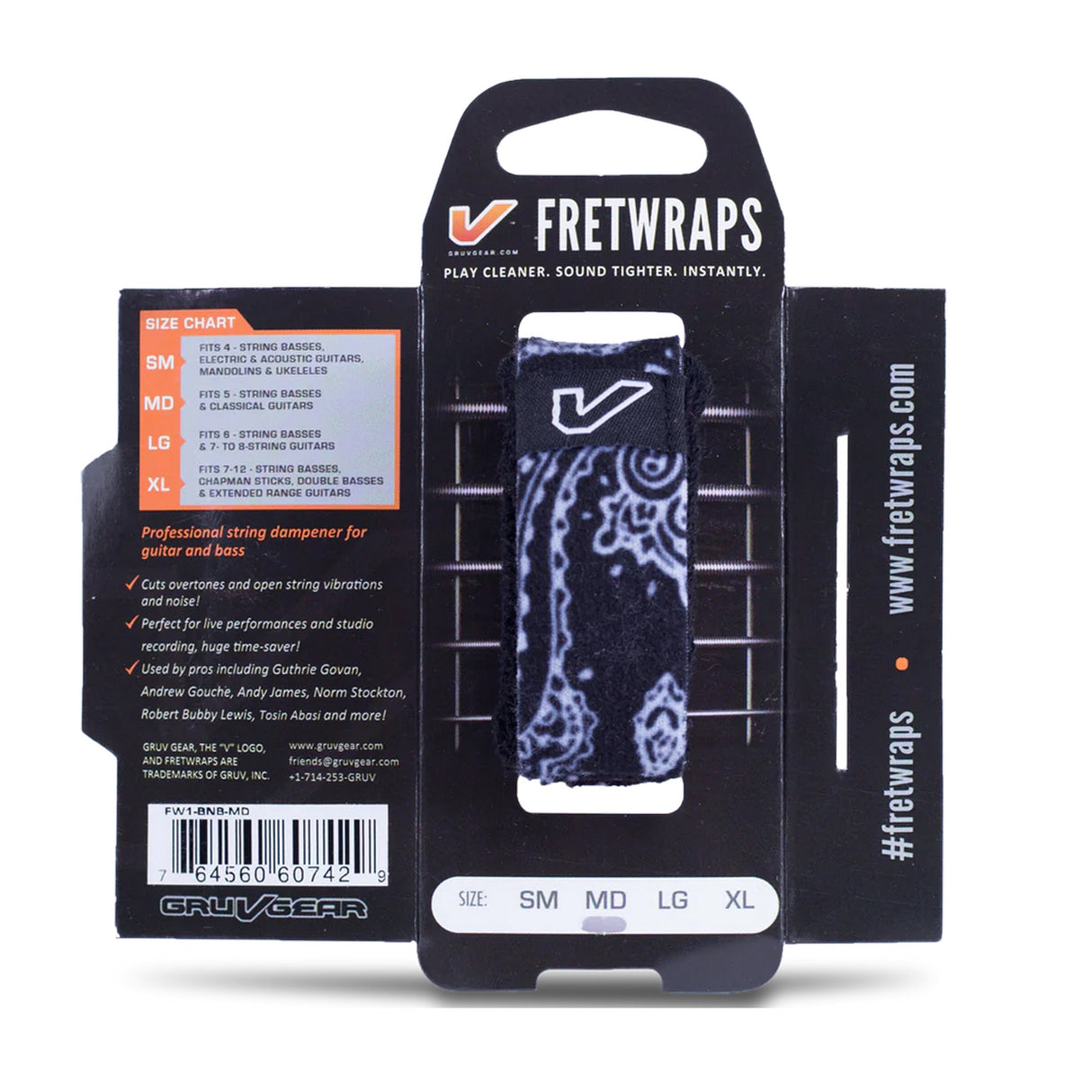 Gruv Gear Bandana FretWraps String Muter, Black, Medium