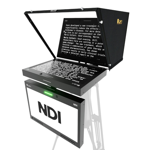 Ikan PT419W-PTZ-NDI-TMN Aura 19-Inch POE++ PTZ NDI Teleprompter and Talent Monitor with Full Encoding/Decoding IP Tally