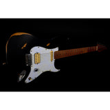 JET Guitars JS-800 Relic BK HS Basswood Electric Guitar with Flamed Top, Roasted Maple Fretboard and Neck