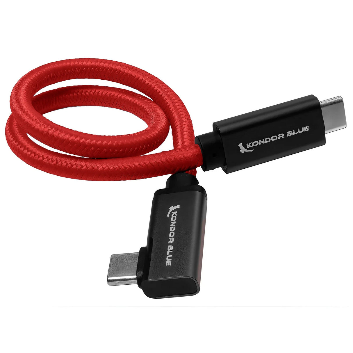 Kondor Blue USB C to USB C High Speed Cable for SSD Recording, 12 Inch Right Angle, Cardinal Red