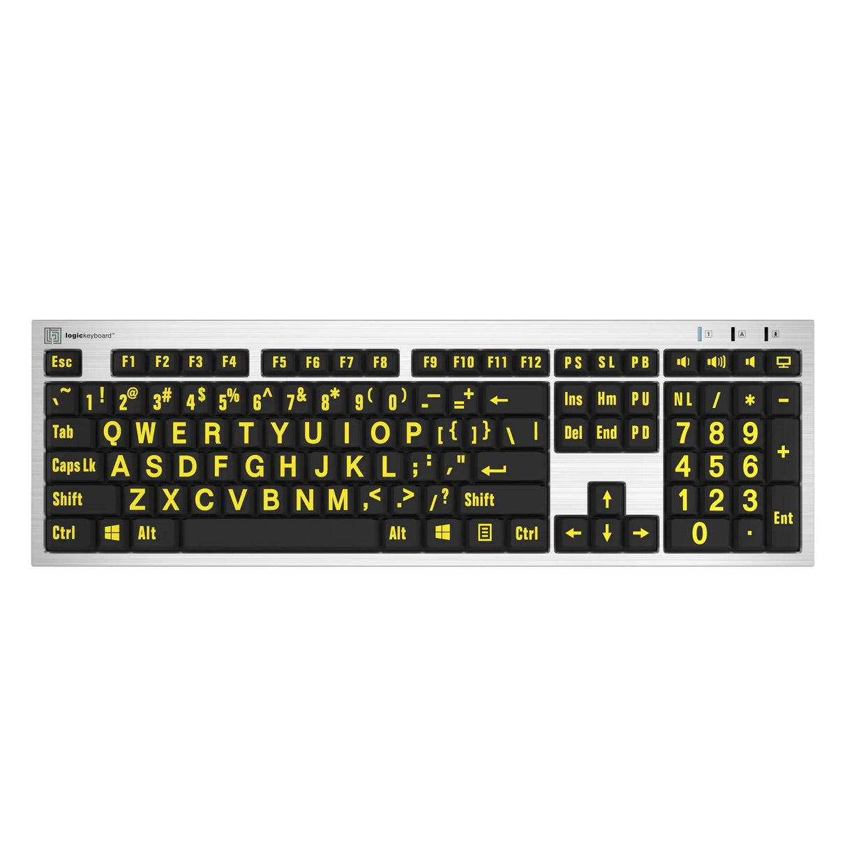 Logickeyboard Large Print Yellow on Black Slim Line PC Keyboard Accurate Typing Large Printed Keyboard