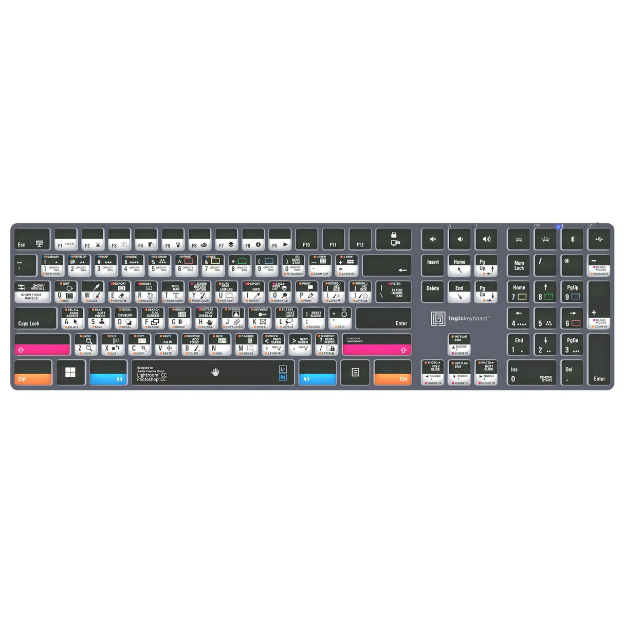 Logickeyboard TITAN Wireless Backlit Keyboard for Adobe Photographer, US Windows