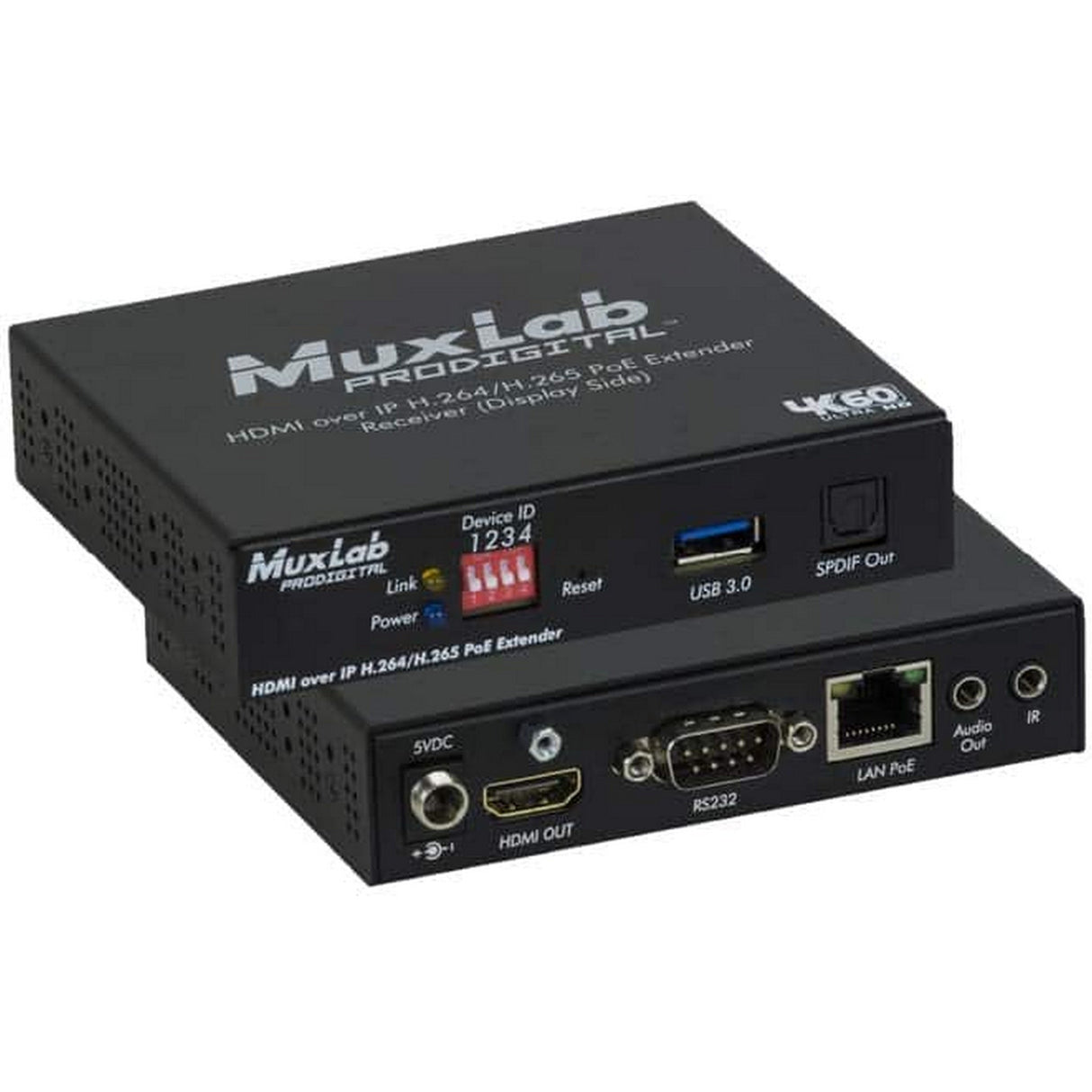 MuxLab 500762-RX-V2 HDMI Over IP H264/H265 PoE Receiver 4K60 for AV Over IP Systems